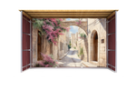 Pink Old City Watercolor Sukkah Mural
