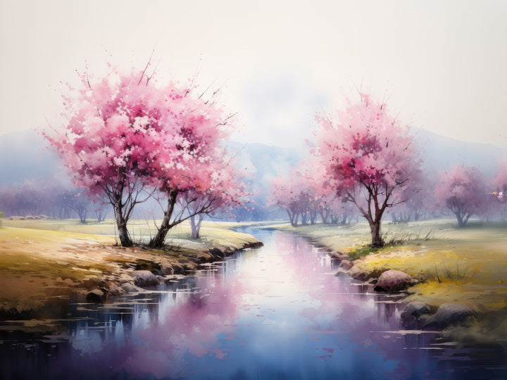 Blossoms River Watercolor Wall Print