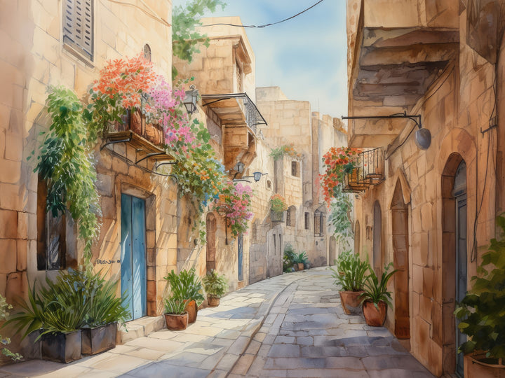 Old City Floral Watercolor Wall Print
