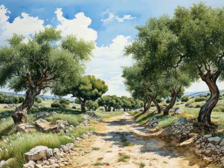 Olive Grove Watercolor Wall Print