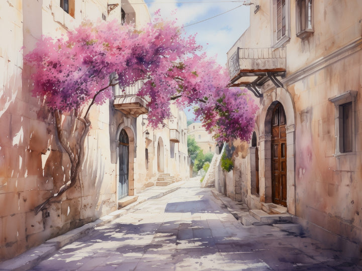 Pink Alleyway Watercolor Wall Print