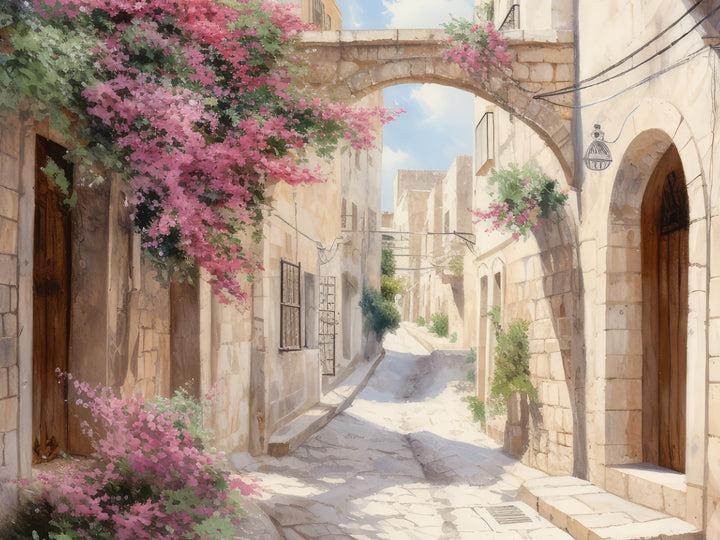Pink Old City Watercolor Wall Print