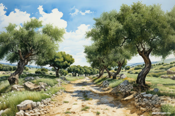 Olive Grove Watercolor Sukkah Mural